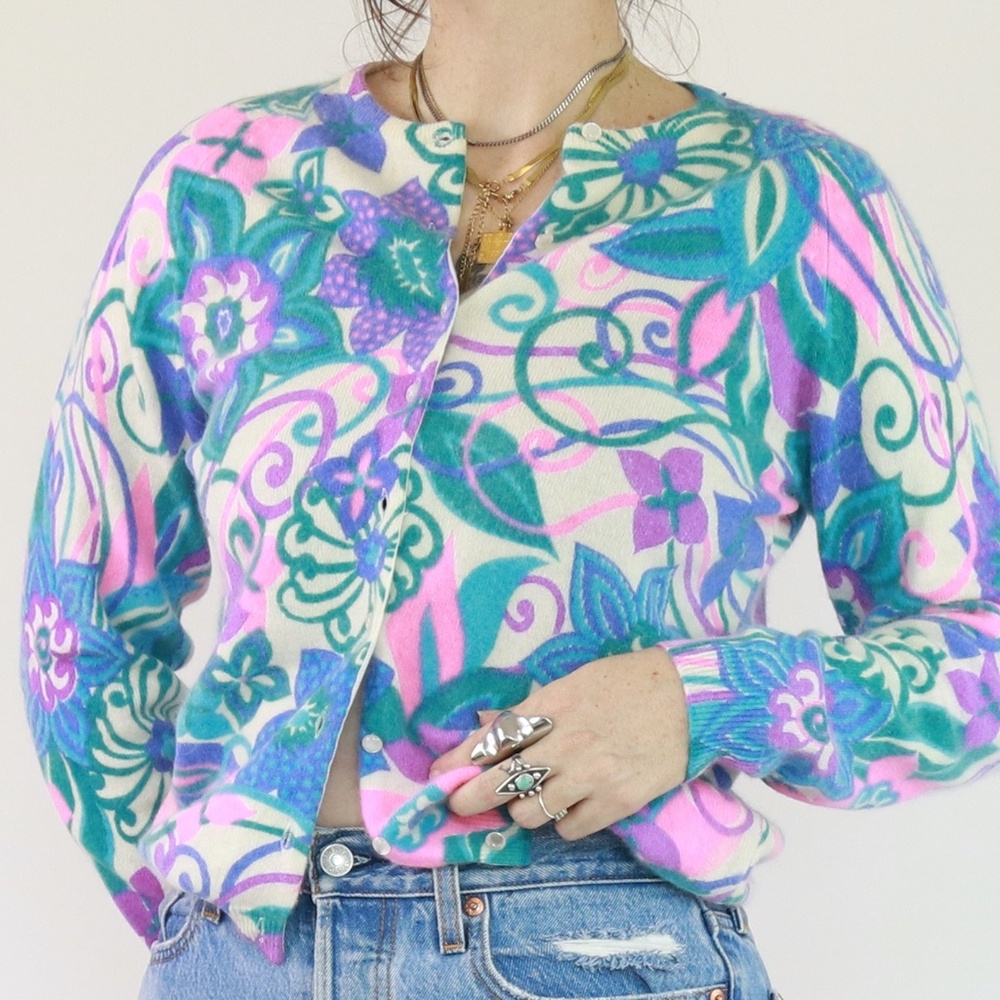 Vintage - Diana De Luxe - Funky Floral Cardigan - Size M